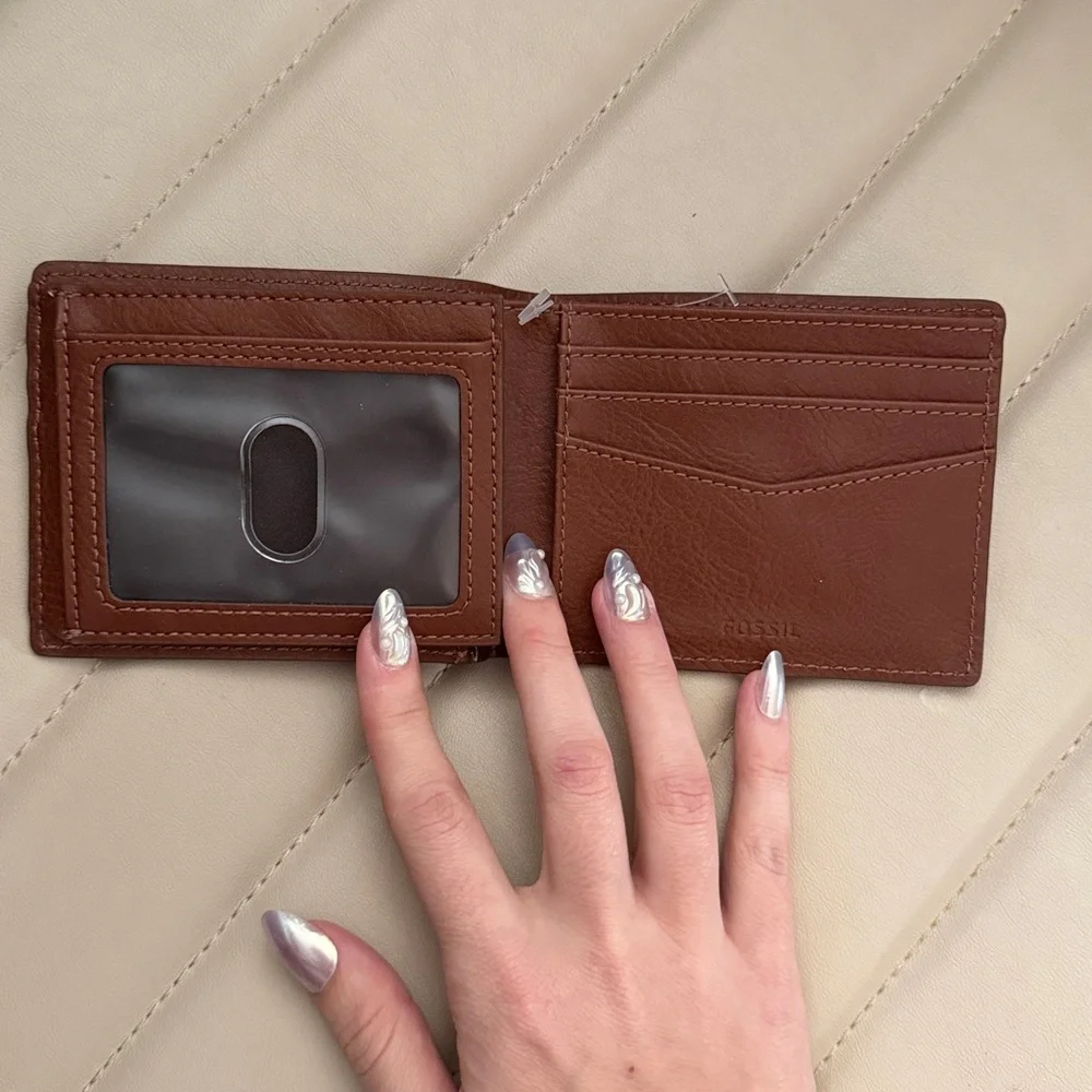 Fossil Tan Geometric Embossed Leather Bifold Wallet